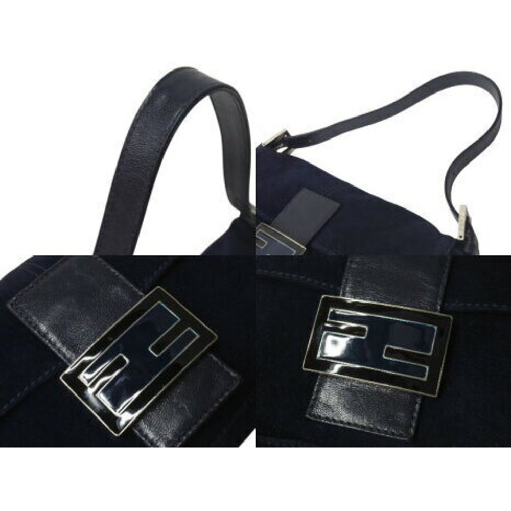 FENDI Mamma Bucket Hobo Shoulder Bag Suede Leather Navy Blue - Picture 4 of 8